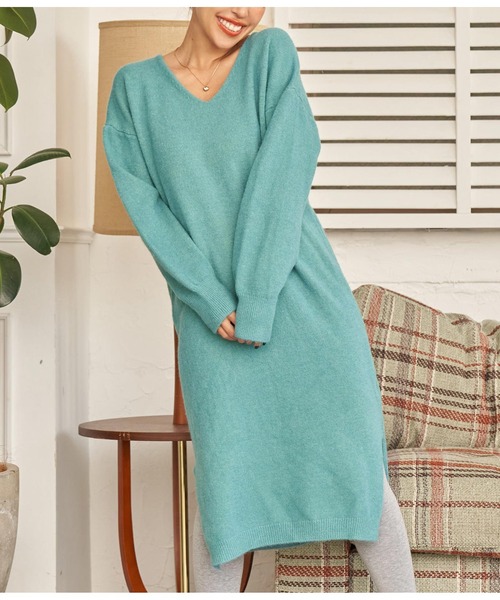 anap mimpi（アナップミンピ）の「Vネック サイドスリット ニット ワンピース（ワンピース・レディース・オレンジ/ブラック/ターコイズブルー・FREE）」の13枚目の写真