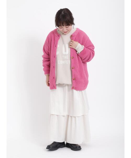 Samansa Mos2（サマンサ モスモス）の「花柄/無地シャギークルーネックカーディガン（カーディガン/ボレロ・レディース・イエロー/ブルー/ピンク/ブラック・F）」の8枚目の写真