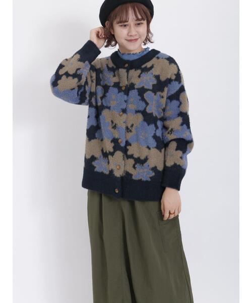 Samansa Mos2（サマンサ モスモス）の「花柄/無地シャギークルーネックカーディガン（カーディガン/ボレロ・レディース・イエロー/ブルー/ピンク/ブラック・F）」の14枚目の写真