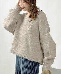 Lo-Fi | ウール混 Vネック ボリューム袖ニット(ニット/セーター)