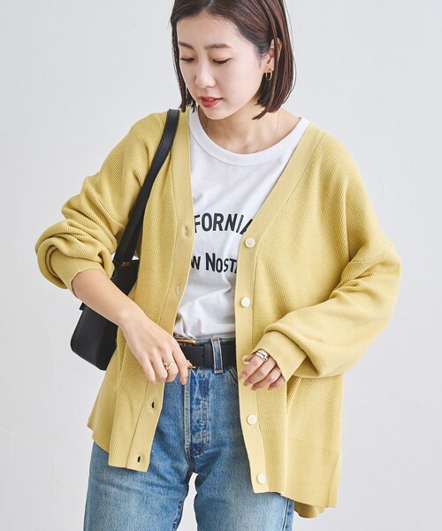 coen(コーエン)の「カタアゼVネックカーディガン(カーディガン/ボレロ・レディース・グレー/オフホワイト/ライム/ダークグレー/ケリーグリーン/ロイヤルブルー・FREE)」の4枚目の写真