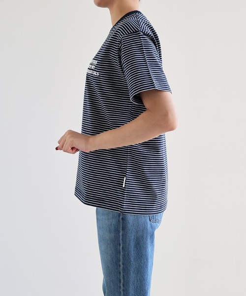 ANME(アンメ)の「【新サイズ追加】ANMEエンブロイダリーロゴボーダー半袖Tシャツ(Tシャツ/カットソー・レディース・ブラック/ネイビー/オフホワイト・M/L/XL/XXL/S)」の4枚目の写真