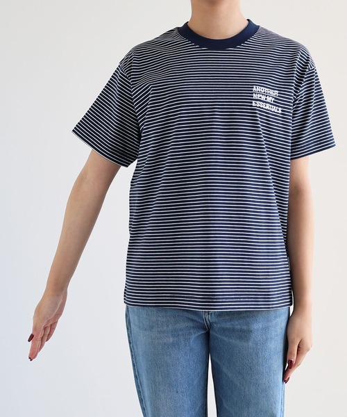 ANME(アンメ)の「【新サイズ追加】ANMEエンブロイダリーロゴボーダー半袖Tシャツ(Tシャツ/カットソー・レディース・ブラック/ネイビー/オフホワイト・M/L/XL/XXL/S)」の5枚目の写真