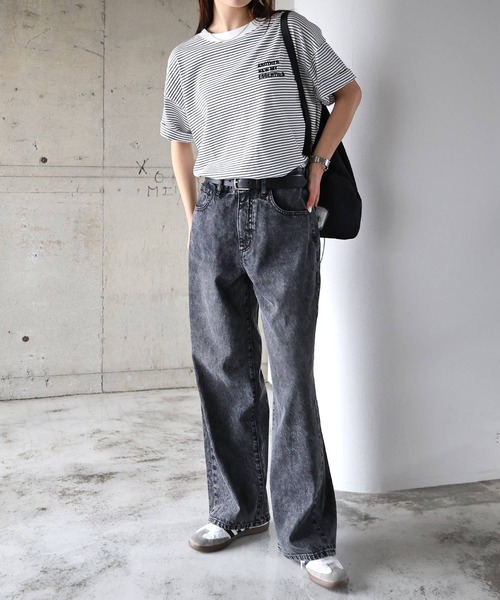 ANME(アンメ)の「【新サイズ追加】ANMEエンブロイダリーロゴボーダー半袖Tシャツ(Tシャツ/カットソー・レディース・ブラック/ネイビー/オフホワイト・M/L/XL/XXL/S)」の8枚目の写真