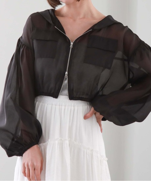 archives（アルシーヴ）の「シアーショートフーディー（その他アウター・レディース・ピンク/アイボリー/ブラック・MEDIUM）」の2枚目の写真