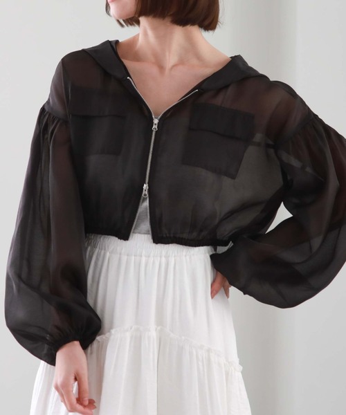 archives（アルシーヴ）の「シアーショートフーディー（その他アウター・レディース・ピンク/アイボリー/ブラック・MEDIUM）」の16枚目の写真