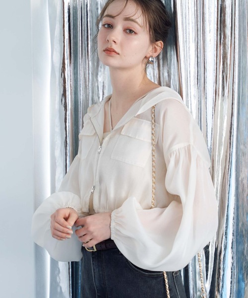 archives（アルシーヴ）の「シアーショートフーディー（その他アウター・レディース・ピンク/アイボリー/ブラック・MEDIUM）」の4枚目の写真