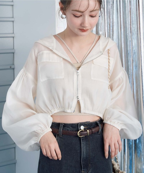 archives（アルシーヴ）の「シアーショートフーディー（その他アウター・レディース・ピンク/アイボリー/ブラック・MEDIUM）」の6枚目の写真