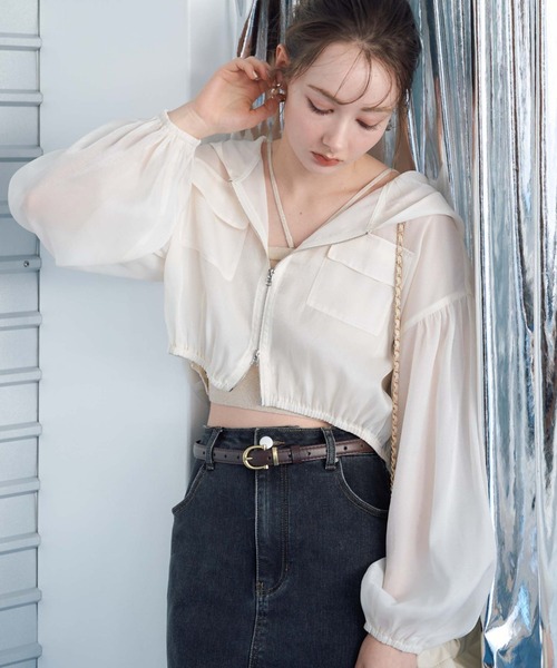 archives（アルシーヴ）の「シアーショートフーディー（その他アウター・レディース・ピンク/アイボリー/ブラック・MEDIUM）」の7枚目の写真