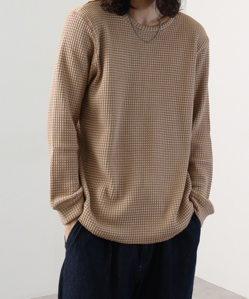 many men many mind(メニーメンメニーマインド)の「ビッグワッフルロングスリーブクルーネック(Tシャツ/カットソー・メンズ・ベージュ/ネイビー/グレー・M/L)」の4枚目の写真
