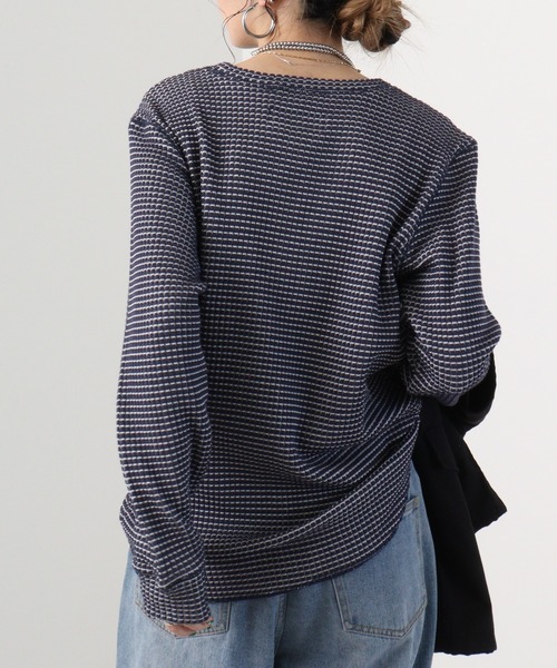 many men many mind(メニーメンメニーマインド)の「ビッグワッフルロングスリーブクルーネック(Tシャツ/カットソー・メンズ・ベージュ/ネイビー/グレー・M/L)」の15枚目の写真