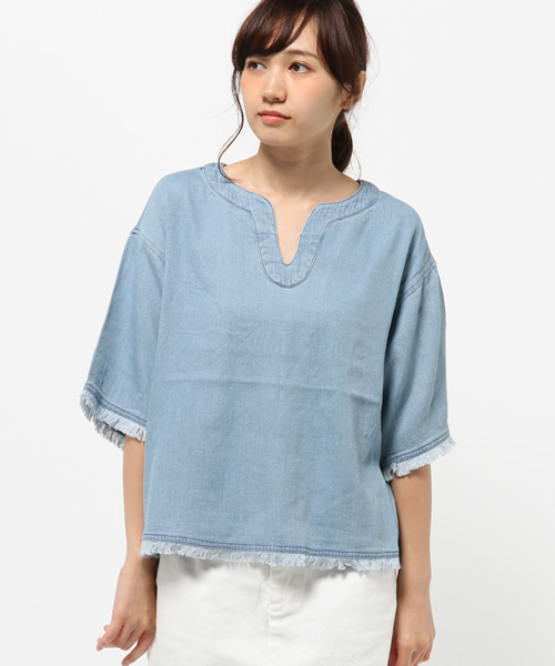 Kastane（カスタネ）の「スキッパーフリンジトップス（シャツ/ブラウス・レディース・キャメル/ベージュ/インディゴブルー・FREE）」の6枚目の写真