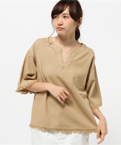 Kastane（カスタネ）の「スキッパーフリンジトップス（シャツ/ブラウス・レディース・キャメル/ベージュ/インディゴブルー・FREE）」の5枚目の写真