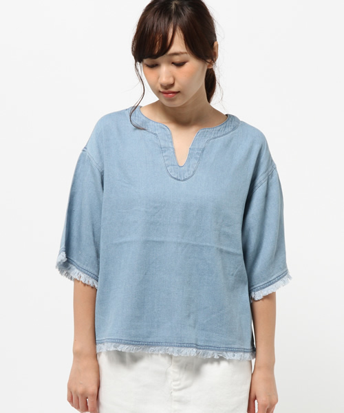 Kastane（カスタネ）の「スキッパーフリンジトップス（シャツ/ブラウス・レディース・キャメル/ベージュ/インディゴブルー・FREE）」の9枚目の写真
