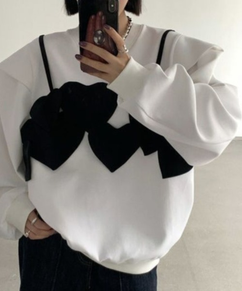 deux amour(ドゥーザムール)の「ハート柄キャミデザイントレーナー(スウェット・レディース・グレー/ホワイト・FREE)」の1枚目の写真