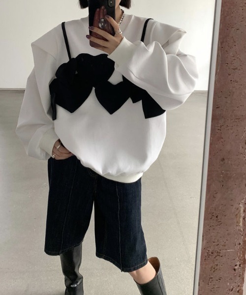 deux amour(ドゥーザムール)の「ハート柄キャミデザイントレーナー(スウェット・レディース・グレー/ホワイト・FREE)」の3枚目の写真