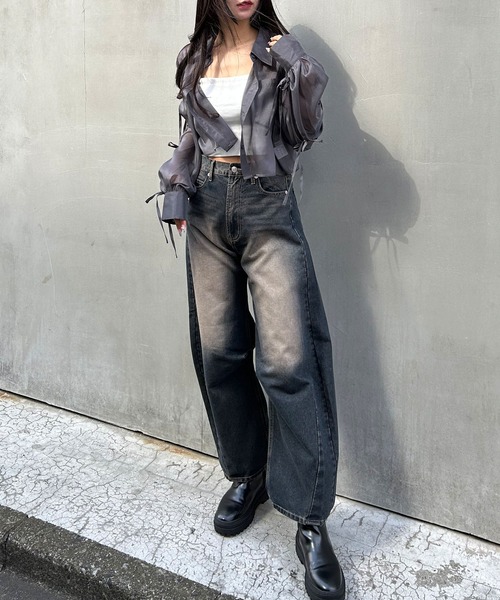 INGNI（イング）の「袖リボンラメシアーショートシャツ（シャツ/ブラウス・レディース・サックスブルー/アイボリー/ピンク/グレー/ミント・M）」の14枚目の写真