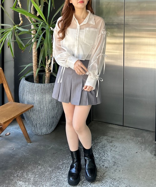 INGNI（イング）の「袖リボンラメシアーショートシャツ（シャツ/ブラウス・レディース・サックスブルー/アイボリー/ピンク/グレー/ミント・M）」の20枚目の写真