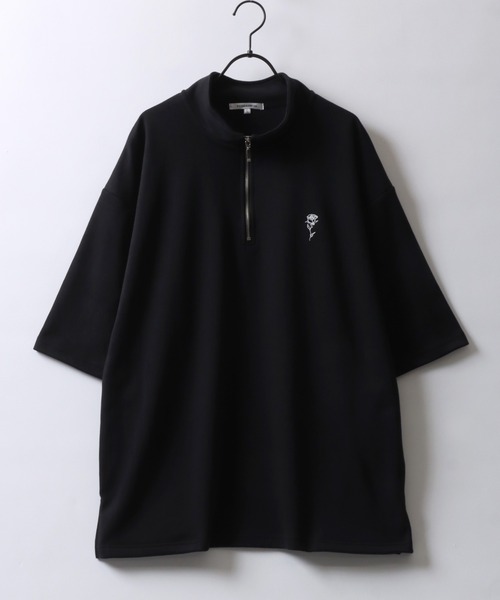 SITRY（シトリー）の「Rose Embroidery Punch the dough Half Zip Shirt/ポンチ オーバーサイズ 薔薇 ワンポイント刺繍 ハーフジップ 半袖Tシャツ（Tシャツ/カットソー・メンズ・ホワイト/チャコール/ブラック・L/M）」の5枚目の写真