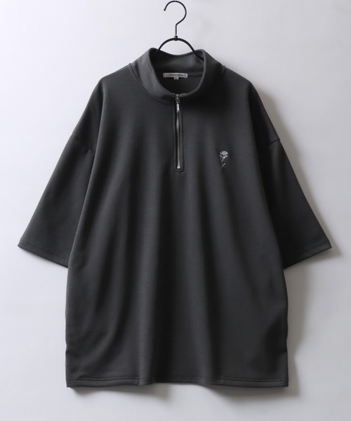 SITRY（シトリー）の「Rose Embroidery Punch the dough Half Zip Shirt/ポンチ オーバーサイズ 薔薇 ワンポイント刺繍 ハーフジップ 半袖Tシャツ（Tシャツ/カットソー・メンズ・ホワイト/チャコール/ブラック・L/M）」の6枚目の写真