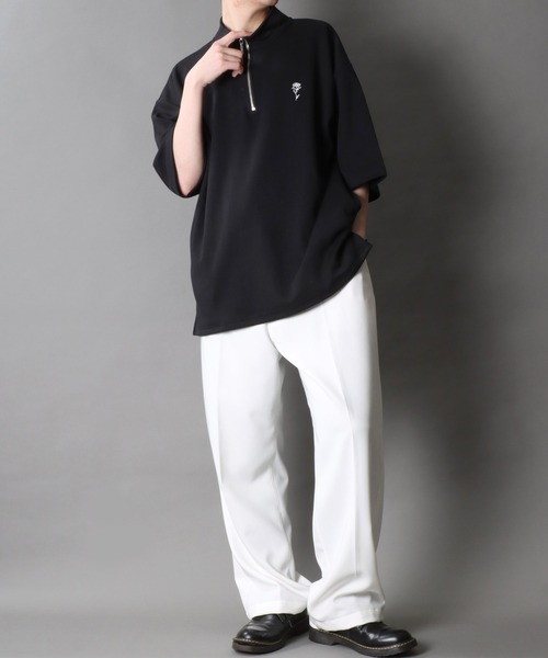 SITRY（シトリー）の「Rose Embroidery Punch the dough Half Zip Shirt/ポンチ オーバーサイズ 薔薇 ワンポイント刺繍 ハーフジップ 半袖Tシャツ（Tシャツ/カットソー・メンズ・ホワイト/チャコール/ブラック・L/M）」の17枚目の写真