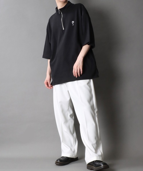 SITRY（シトリー）の「Rose Embroidery Punch the dough Half Zip Shirt/ポンチ オーバーサイズ 薔薇 ワンポイント刺繍 ハーフジップ 半袖Tシャツ（Tシャツ/カットソー・メンズ・ホワイト/チャコール/ブラック・L/M）」の16枚目の写真