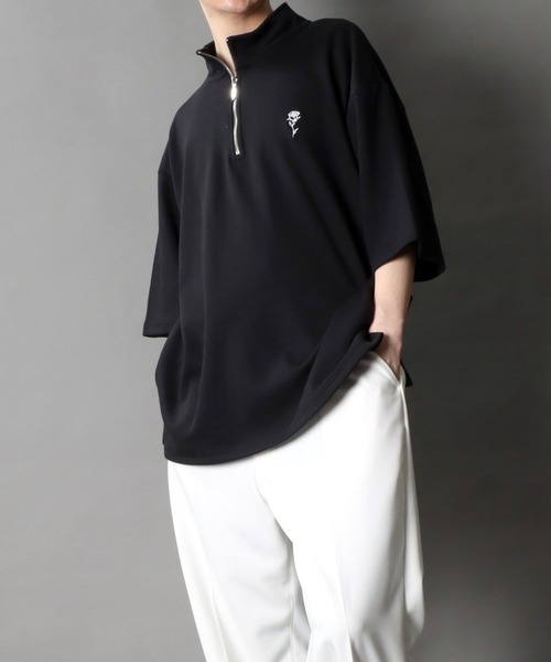 SITRY（シトリー）の「Rose Embroidery Punch the dough Half Zip Shirt/ポンチ オーバーサイズ 薔薇 ワンポイント刺繍 ハーフジップ 半袖Tシャツ（Tシャツ/カットソー・メンズ・ホワイト/チャコール/ブラック・L/M）」の18枚目の写真