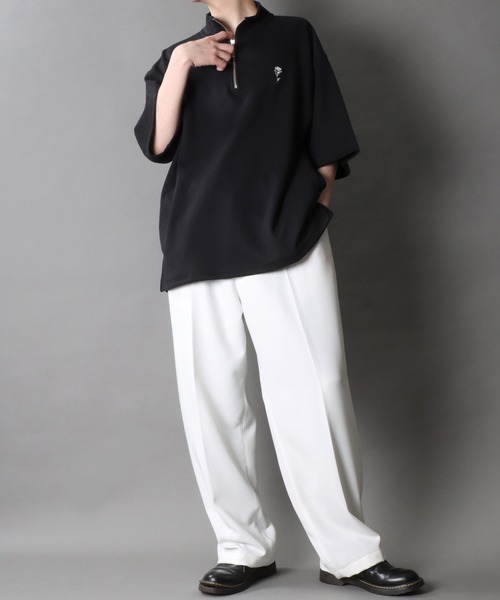 SITRY（シトリー）の「Rose Embroidery Punch the dough Half Zip Shirt/ポンチ オーバーサイズ 薔薇 ワンポイント刺繍 ハーフジップ 半袖Tシャツ（Tシャツ/カットソー・メンズ・ホワイト/チャコール/ブラック・L/M）」の19枚目の写真