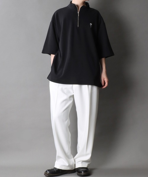 SITRY（シトリー）の「Rose Embroidery Punch the dough Half Zip Shirt/ポンチ オーバーサイズ 薔薇 ワンポイント刺繍 ハーフジップ 半袖Tシャツ（Tシャツ/カットソー・メンズ・ホワイト/チャコール/ブラック・L/M）」の20枚目の写真