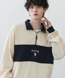 U.S. POLO ASSN. 別注 ワンポイントロゴ刺繍スタンドネックスウェットハーフジップ