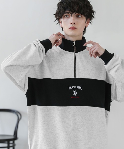 U.S. POLO ASSN.(ユーエスポロアッスン)の「U.S. POLO ASSN. 別注 ワンポイントロゴ刺繍スタンドネックスウェットハーフジップ(スウェット・メンズ・ブラック×グレー/ベージュ/アッシュグレー/グレー系/アイボリー/ホワイト系/ブラック・S/M/L)」の7枚目の写真