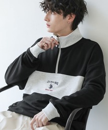U.S. POLO ASSN. 別注 ワンポイントロゴ刺繍スタンドネックスウェットハーフジップ