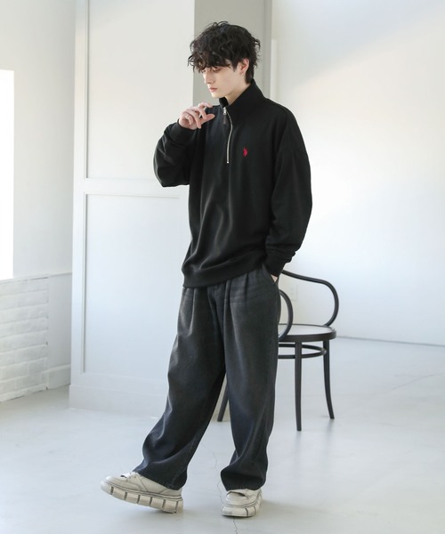 U.S. POLO ASSN.(ユーエスポロアッスン)の「U.S. POLO ASSN. 別注 ワンポイントロゴ刺繍スタンドネックスウェットハーフジップ(スウェット・メンズ・ブラック×グレー/ベージュ/アッシュグレー/グレー系/アイボリー/ホワイト系/ブラック・S/M/L)」の10枚目の写真