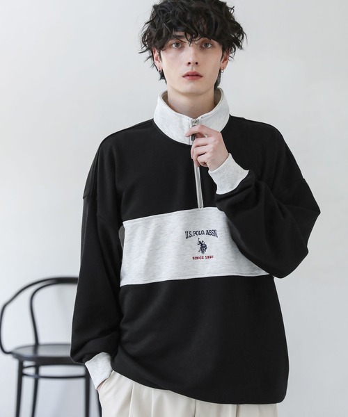 U.S. POLO ASSN.(ユーエスポロアッスン)の「U.S. POLO ASSN. 別注 ワンポイントロゴ刺繍スタンドネックスウェットハーフジップ(スウェット・メンズ・ブラック×グレー/ベージュ/アッシュグレー/グレー系/アイボリー/ホワイト系/ブラック・S/M/L)」の11枚目の写真