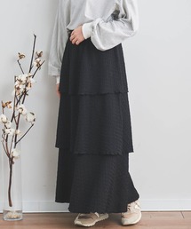 【150㎝前後の小柄さんサイズ】シボ柄ティアードスカート