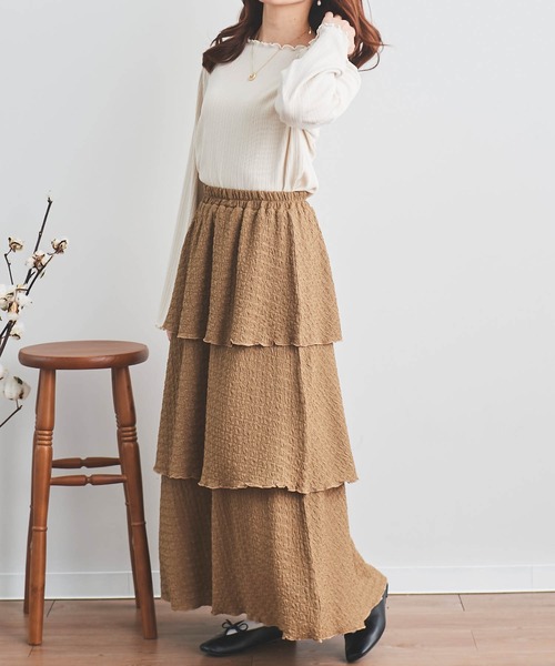 mil(ミル)の「【150㎝前後の小柄さんサイズ】シボ柄ティアードスカート(スカート・レディース・ブラック/ブラウン/ライトベージュ・XXS/XS/S)」の5枚目の写真