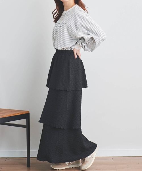 mil(ミル)の「【150㎝前後の小柄さんサイズ】シボ柄ティアードスカート(スカート・レディース・ブラック/ブラウン/ライトベージュ・XXS/XS/S)」の10枚目の写真