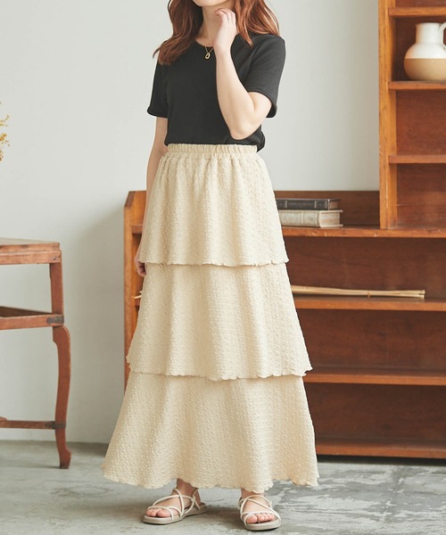 mil(ミル)の「【150㎝前後の小柄さんサイズ】シボ柄ティアードスカート(スカート・レディース・ブラック/ブラウン/ライトベージュ・XXS/XS/S)」の13枚目の写真