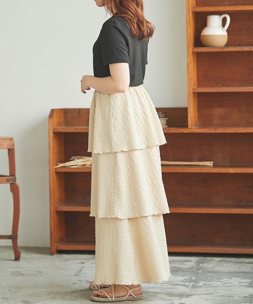 mil(ミル)の「【150㎝前後の小柄さんサイズ】シボ柄ティアードスカート(スカート・レディース・ブラック/ブラウン/ライトベージュ・XXS/XS/S)」の15枚目の写真