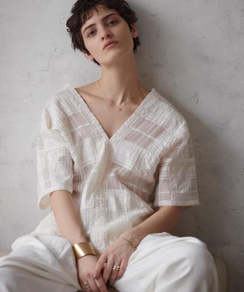 Liesse（リエス）の「チェックレースブラウス（シャツ/ブラウス・レディース・オフホワイト/ブラック・FREE）」の2枚目の写真