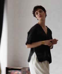 チェックレースブラウス