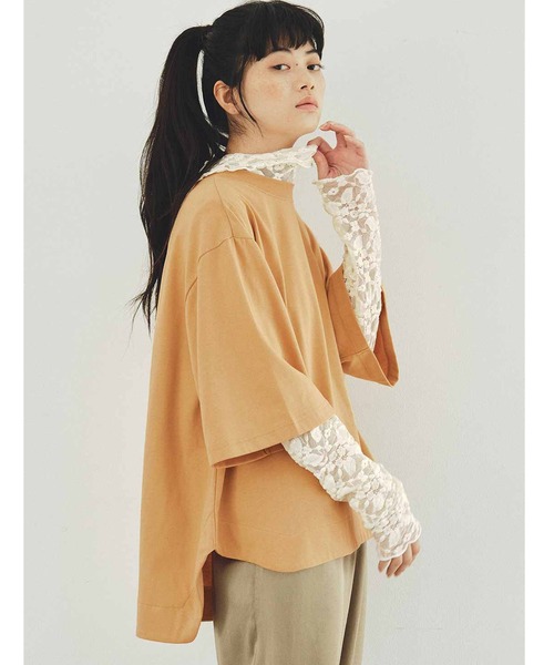 MEDE19F(メデジュウキュウ)の「MEDE19F 汗じみ軽減加工のオーバーシルエットトップス(Tシャツ/カットソー・レディース・チャコールグレー/ブルーグリーン/ダークネイビー/ピンク/ネイビー/イエロー系その他/ライトベージュ/ダークブラウン/プラム/スモークピンク/カーキ/ブルーグレー・L/LL/M/3L)」の10枚目の写真