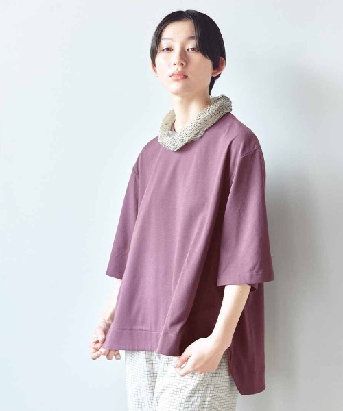 MEDE19F(メデジュウキュウ)の「MEDE19F 汗じみ軽減加工のオーバーシルエットトップス(Tシャツ/カットソー・レディース・チャコールグレー/ブルーグリーン/ダークネイビー/ピンク/ネイビー/イエロー系その他/ライトベージュ/ダークブラウン/プラム/スモークピンク/カーキ/ブルーグレー・L/LL/M/3L)」の19枚目の写真