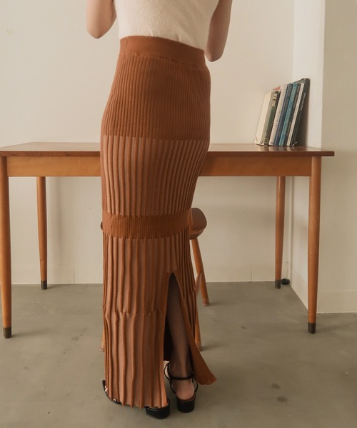 mideal（マイディール）の「block ribknit skirt / ブロックリブニットスカート（スカート・レディース・グリーン/オレンジ・FREE）」の8枚目の写真