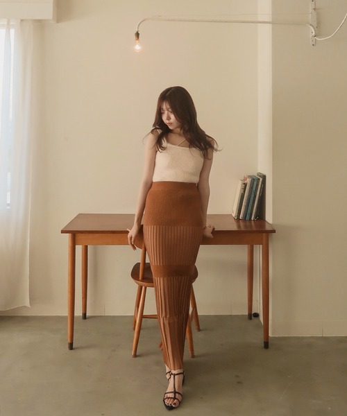 mideal（マイディール）の「block ribknit skirt / ブロックリブニットスカート（スカート・レディース・グリーン/オレンジ・FREE）」の5枚目の写真