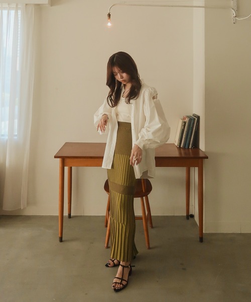 mideal（マイディール）の「block ribknit skirt / ブロックリブニットスカート（スカート・レディース・グリーン/オレンジ・FREE）」の15枚目の写真