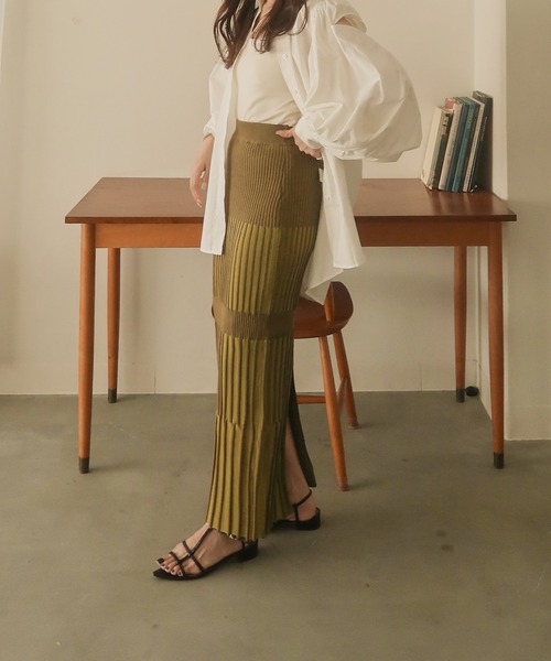 mideal（マイディール）の「block ribknit skirt / ブロックリブニットスカート（スカート・レディース・グリーン/オレンジ・FREE）」の16枚目の写真