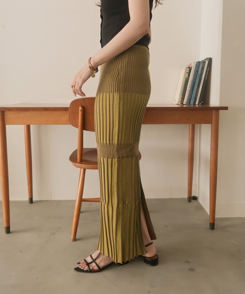 mideal（マイディール）の「block ribknit skirt / ブロックリブニットスカート（スカート・レディース・グリーン/オレンジ・FREE）」の14枚目の写真