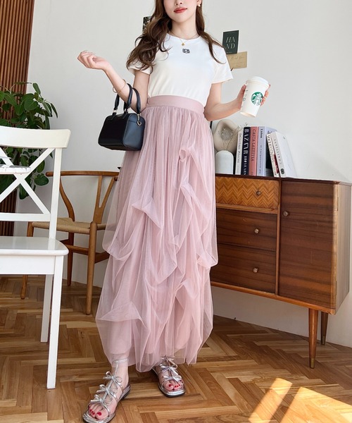 moment+（モーメントプラス）の「タックボリュームチュールスカート