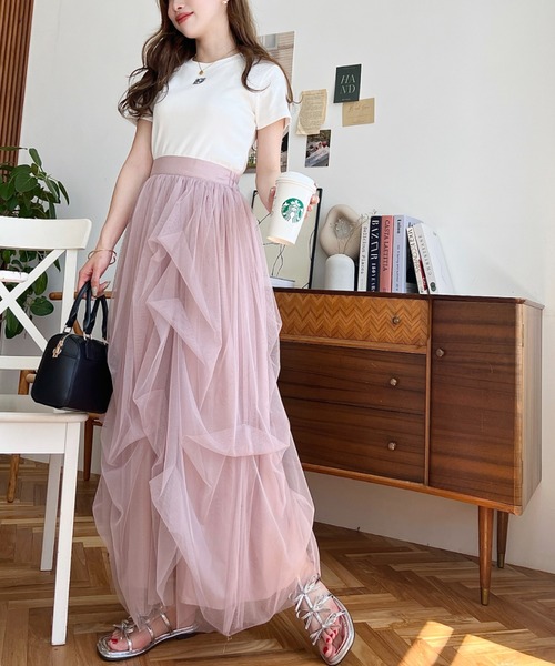 moment+（モーメントプラス）の「タックボリュームチュールスカート